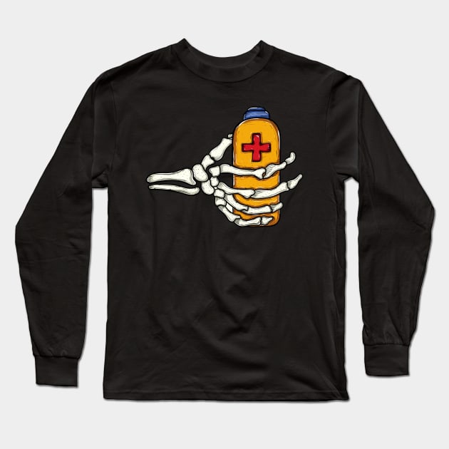 Skull hand grab medicine Long Sleeve T-Shirt by happymonday